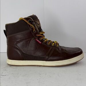 Levi's Dark Brown High-Top Sneaker with Yellow Laces